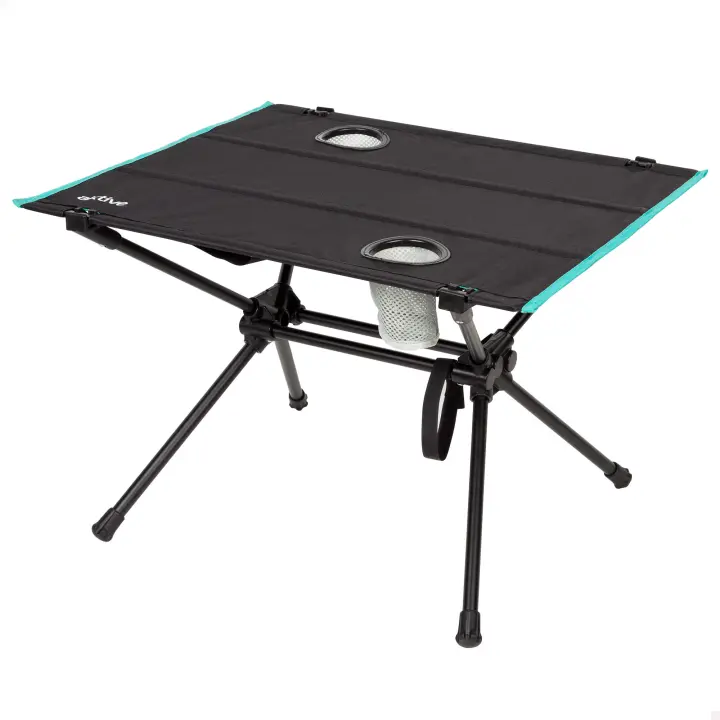 Aktive - Mesa camping plegable 62x56x42 cm, con portavasos y bolsillo de malla, estructura estable y ligera, soporta hasta 100 kg, fácil de montar y transportar con bolsa incluida, ideal para exteriores, pícnics y escapadas - 1
