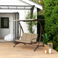 Outsunny Columpio de Jardín Exterior de 3 Plazas Balancín de Jardín Exterior Convertible en Cama con Toldo Ajustable Protección UPF30+ y Cojines Carga 330 kg 200x120x175 cm Caqui - details 1