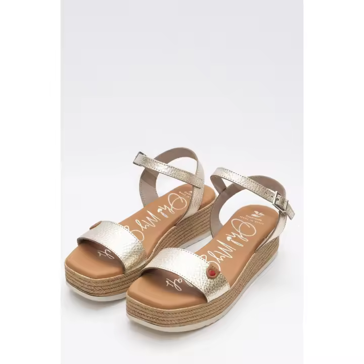 5437 OH MY SANDALS Sandalia de mujer fabricada en piel color champagne con detalle de corazón en la tira de la pala, planta de piel almohadillada. - 1