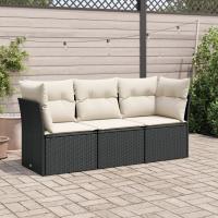 vidaXL Set de sofá de jardín 3 pzas y cojines ratán sintético en color Gris/Negro y crema/beige y gris | acolchados duraderos para sofás de jardín terraza exterior - details 1