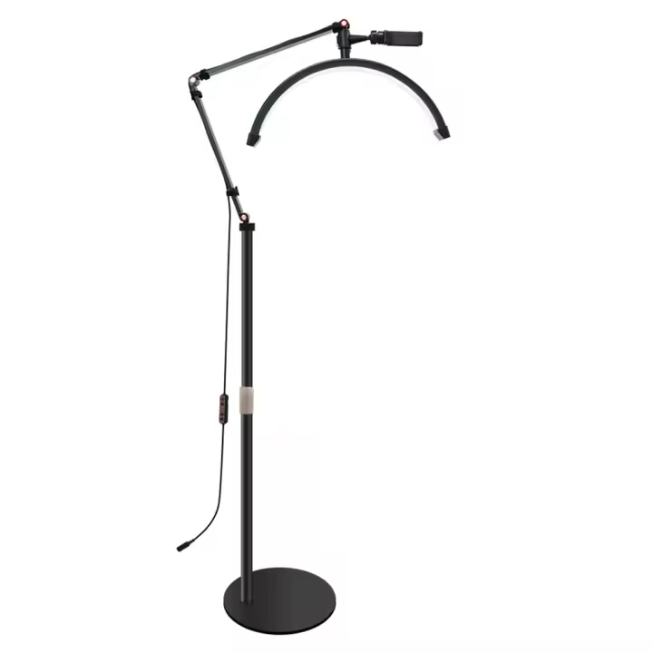 Lámpara de belleza de pie con soporte para teléfono móvil 3000-6000K, lámpara de media luna para extensión de pestañas, Luz redonda plegable y giratoria para salones de belleza y luz de relleno de tatuaj,cuidado de la piel, cejas,lámpara de belleza de pie - 1