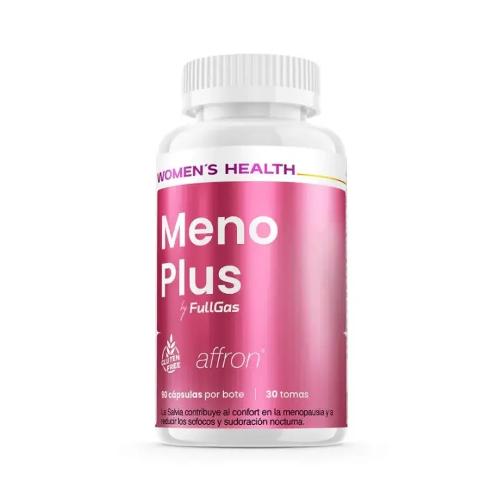 FULLGAS - MenoPlus - Salud femenina - 90 caps - Fórmula para favorecer el bienestar durante y tras la menopausia a base de extractos de plantas naturales, melatonina, vitaminas y minerales. 100% vegano y sin gluten. - 1