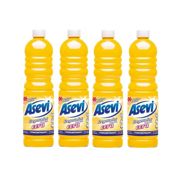 Asevi Fregasuelos Concentrado Cera, Pack Ahorro 4x1L, Con Cera Autobrillante, Protección Extra, Perfume Duradero, Limpiasuelos PH Neutro - 1