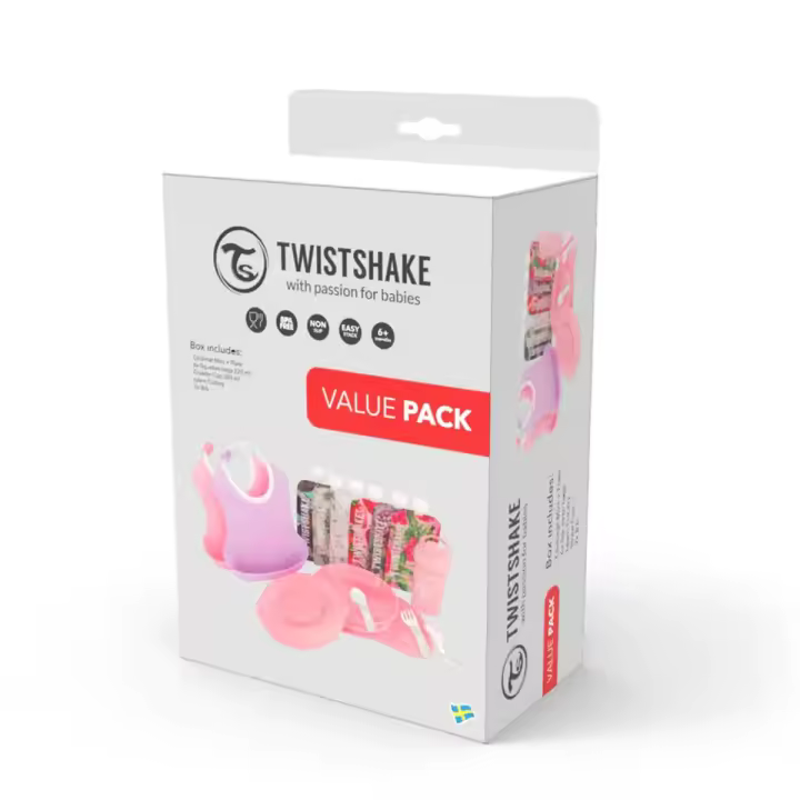 Twistshake Baberos Rosa + Mantel + Plato + 2 Cubiertos + Crawler Cup + 6 Bags Pack - 1