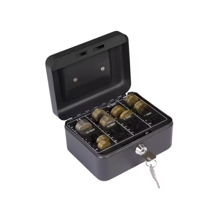 ARREGUI Elegant Cash Caja Caudales con Llave para Contar y Transportar Dinero | Caja de Seguridad de acero con bandeja organizador de Monedas | Caja fuerte portatil | Negro - 1