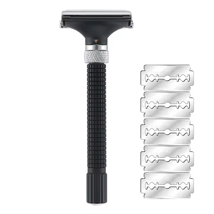 Ajustable Cuchilla De Seguridad Doble Borde Con Diseño De Mariposa YINTAL Negro Plata Color Coordinado Moda Afeitadora Para Hombre - 1