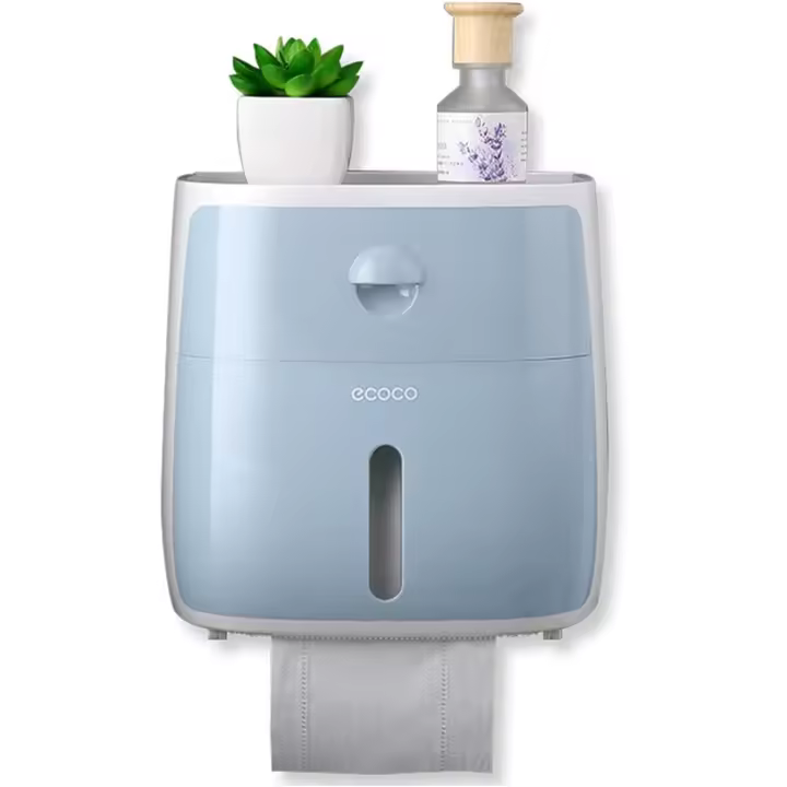 Portarrollos de papel higiénico con adhesivo fuerte, sin perforación, accesorios de baño, autoadhesivo 3M (azul) - 1