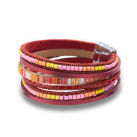 Pulsera De Cuero Genuino De Moda Con Hebillas Tejidas Y Cuentas Bohemias Para Mujer Y Adolescentes Cierre Magnético Hecho a Mano - details 21