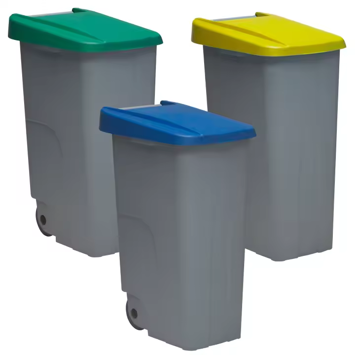 Denox Pack Reciclaje Contenedor Reciclo 85L Cerrado Set de 3 Contenedores Encajables con Ruedas - 1