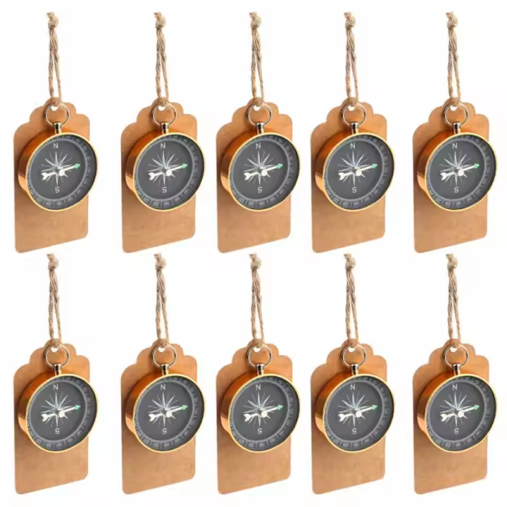 Lote de 12 BRÚJULAS VINTAGE + TARJETA KRAFT - Regalos Bodas Prácticos Unisex Hombres - 1