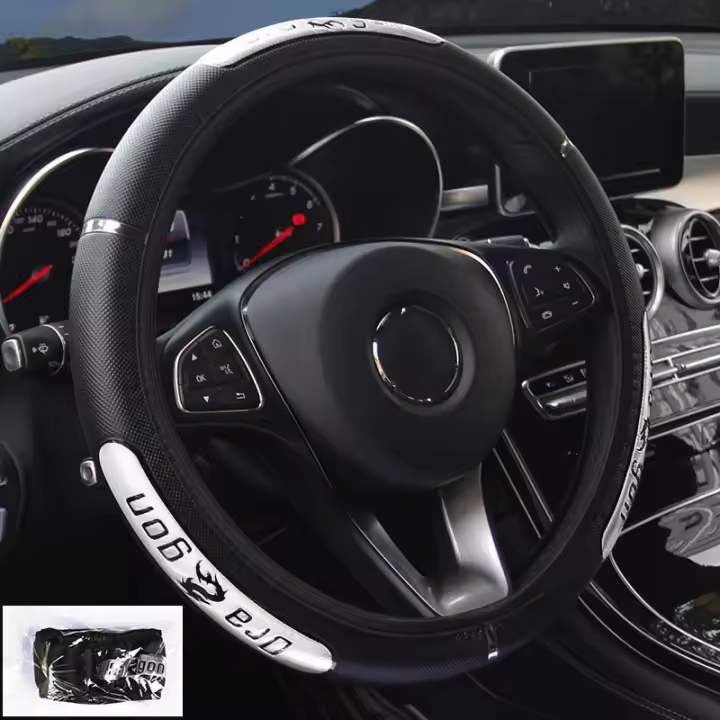 Funda Para Volante De Coche 100% Nueva Y Reflectante En Cuero Sintético Diseño De Dragón Chino Protector Elástico Para Automóvil - 1