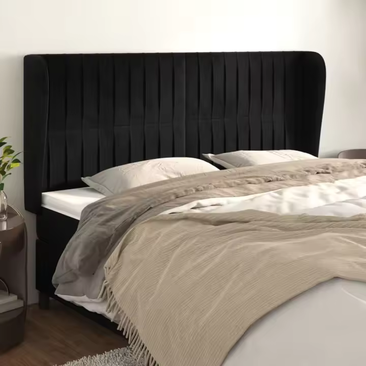 vidaXL Cabecero con orejas de terciopelo negro 203x23x118/128 cm - 1