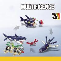 Bloques De Construcción Compatible MOC Sets Creator Serie 3-en-1 Deep Sea Creatures Juguetes Educativos Para Niños Regalo De Animales Marinos Como Tiburón Y Calamar - details 5