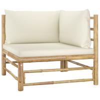 vidaXL Set de muebles de jardín 2 piezas bambú y cojines Blanco, Gris oscuro, Conjunto Terraza Muebles Jardín Exterior Juego de Muebles de jardín Mueble Jardín Exterior Muebles de Salon Exterior - details 0