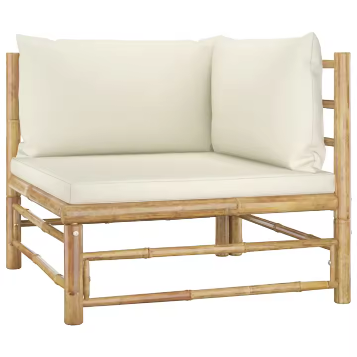 vidaXL Set de muebles de jardín 2 piezas bambú y cojines Blanco, Gris oscuro, Conjunto Terraza Muebles Jardín Exterior Juego de Muebles de jardín Mueble Jardín Exterior Muebles de Salon Exterior - 1