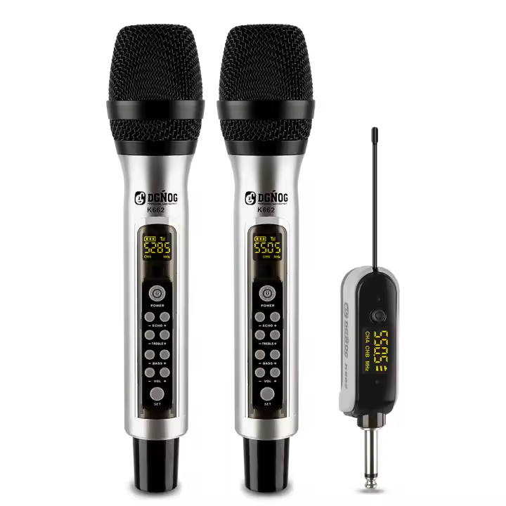 Sistema De Micrófono Inalámbrico De Doble Canal UHF Con ECHO Metal Cordless Para Karaoke Bodas Fiesta Iglesia 60m Rango De Comunicación - 1
