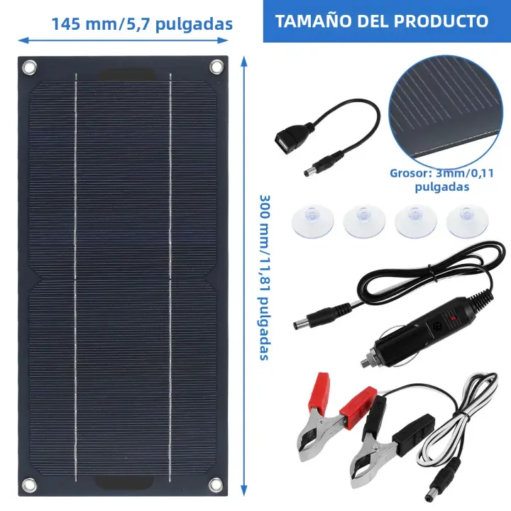 Kit De Placa Solar Portátil 30W DC 12-24V Controlador De Célula Solar Impermeable Cargador De Batería Para Camping Y Uso Exterior - 1