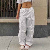 Pantalones Cargo Holgados Y2K Para Mujer Talla Grande Cintura Baja Estilo Streetwear Con Bolsillos Y Cinturón De Poliéster - details 3
