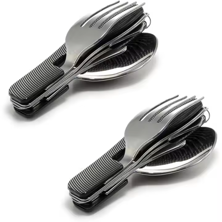 Juego de cubiletes de viaje de 2 piezas, 4 en 1, portáthil, Con Rueda, mango de Aluminio, Cuchillo, TENEDOR, Cuchillo y abridor de botellas - 1
