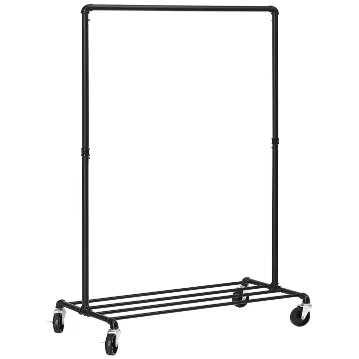 SONGMICS Burro Ropa, Perchero Burro con Ruedas, Capacidad de Carga de 90 kg, Perchero con Barra para Colgar, Estante de Almacenamiento, Estilo Industrial, Negro/Blanco - 1