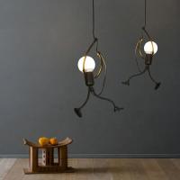 Lámpara Colgante De Hierro Vintage Con Diseño De Hombre Pequeño Arte Moderno LED Para Decoración De Sala De Estar Y Dormitorio Infantil E27 Pendente Negro - details 6