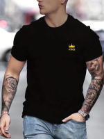 Camiseta De Algodón 100% Para Hombre Verano Estampado De Corona KING Cuello Redondo Manga Corta Casual Cómoda Transpirable - details 1