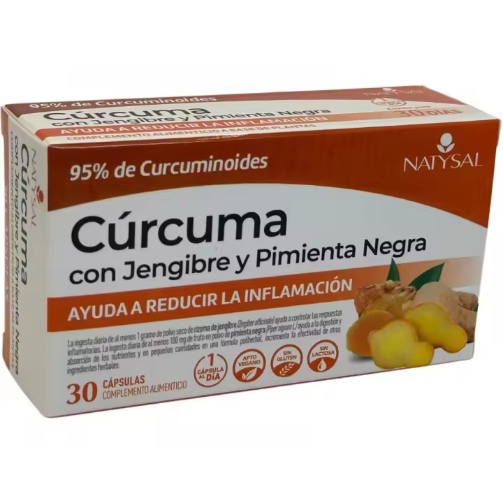 Cúrcuma con jengibre y pimienta negra (Ayuda a reducir la inflamación) 30 cápsulas de Natysal - 1