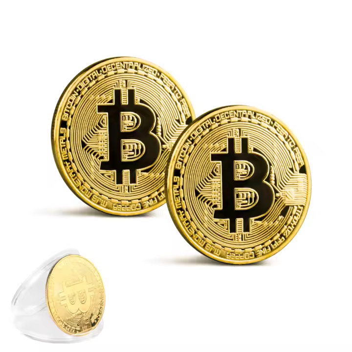 XOKOTAKI 2 Monedas Bitcoin Doradas Físicas + Cofre de Terciopelo - 1