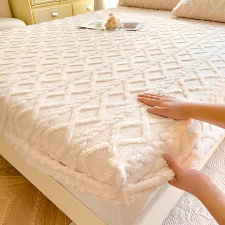 Sábana Cálida De Invierno Con Banda Elástica Para Cama Single/Queen/King Cubierta De Seda Coral Gruesa Sábana Fluffy Para Cama - 1