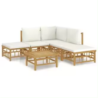 VIDAXL 3155175 set de sofá y reposapiés para jardín de 6 piezas fabricado en bambú con cojines de color blanco vida xl - 1