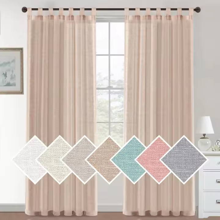 Cortinas de Lino para Salón,2 Piezas,Visillo Translúcido, Cortinas con Ojales modernos, Decorativas para Ventana, Habitación y D - 1