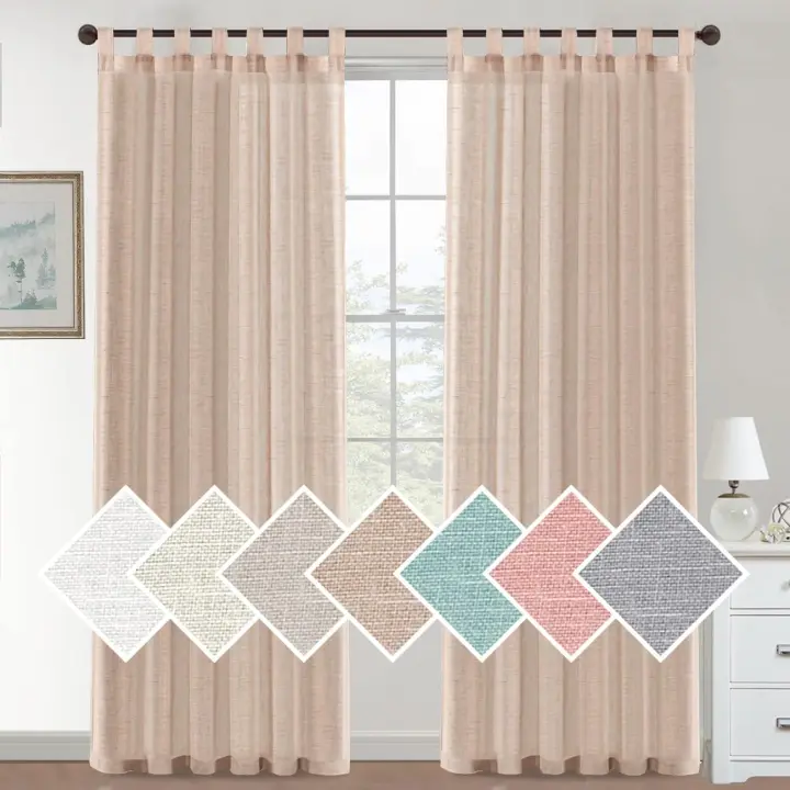 Cortinas de Lino para Salón,2 Piezas,Visillo Translúcido, Cortinas con Ojales modernos, Decorativas para Ventana, Habitación y D - 1
