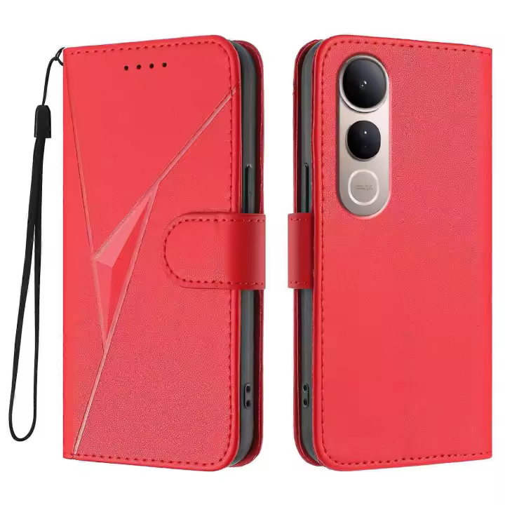 Para Vivo V50 Lite 5G Caso Triángulo Cubierta Del Teléfono Del Cuero Huella Con Cordón-De Oro - 1
