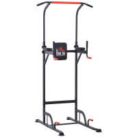 HOMCOM Torre de Ejercicios Estación Multifuncional Altura Ajustable con 7 Orificios para Entrenamiento Fitness Casa Gimnasio Oficina Carga Máx. 120 kg 123x98x189-239 cm Negro y Rojo - details 0