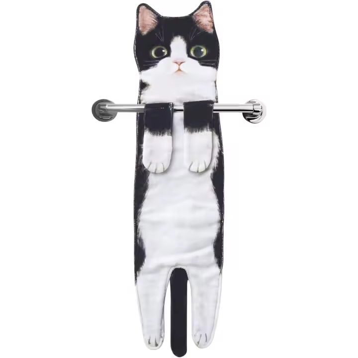 Divertidos Gatos Toalla de Mano-Decoración Gato Toalla Colgantes para Baño Trapos de Cocina-Animal Absorbente suave Toallas-regalos Graciosos Para Originales Mujer Amantes de Los Gatos-Blanco Negro - 1