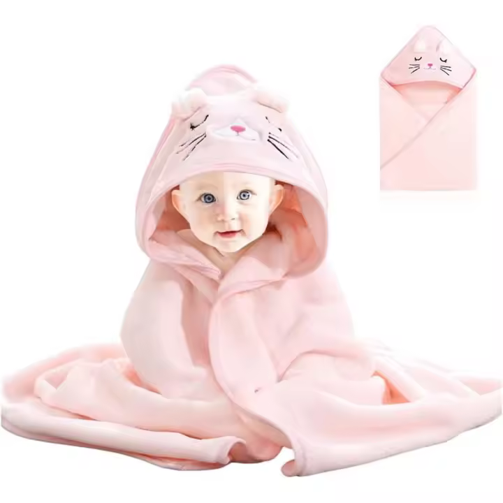 MOV-Toalla Bebe con capucha Niño y Niña Toalla Bebe Recien Nasido Suave y Absorbent Albornoz Bebe 80x80 cm Toallas de Baño Infantiles Toallas Ducha Bebe Capa de Baño Bebe Algodon - 1