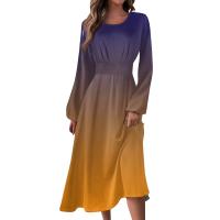 Vestido De Mujer Estilo Vintage Elegante Con Estampado Gradiente Cuello Redondo Manga Larga Ajustado Vestido De Otoño Moda Nueva - details 8