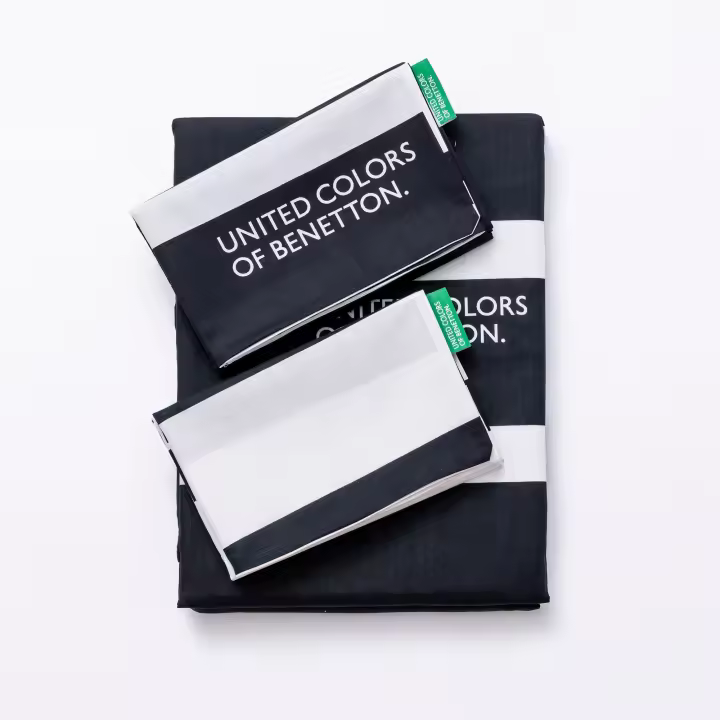 United Colors Of Benetton - Set 3pc Cama - Negro y Blanco - 100% Algodón 200TC - 1