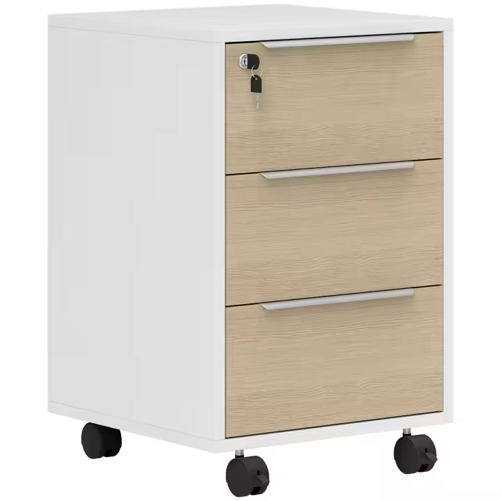 HOMCOM Cajonera de Oficina Mueble Archivador con Ruedas 3 Cajones Cerradura y 2 Llaves para Estudio Salón 40x40x63,5 cm - 1