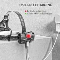 Linterna Frontal LED XHP50 Con Sensor Recargable Impermeable Para Pesca Buscaminas Camping Luz De Mano Con Zoom Y Modos De Interruptor Alto/Medio/Bajo - details 7