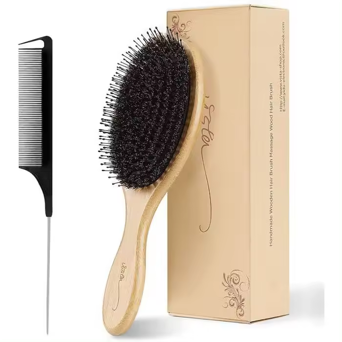 Cerdas de Jabalí, peine de Madera, Paleta de Madera de Bambú natural - 1