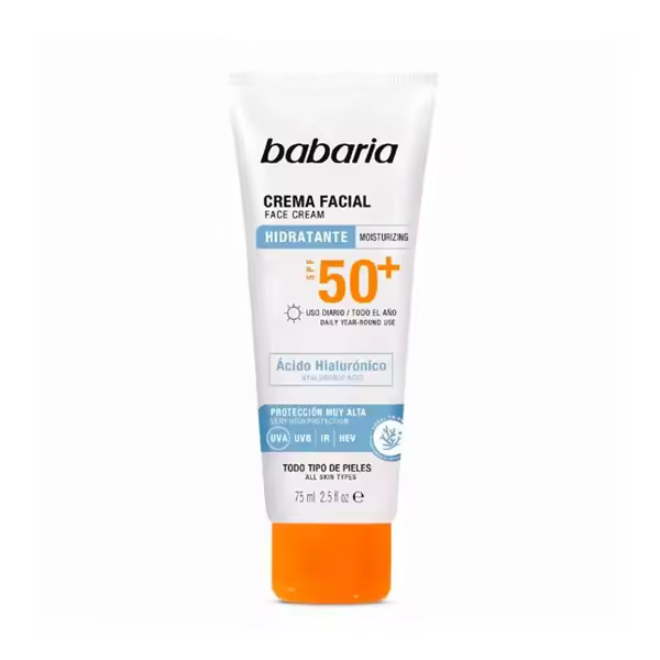 BABARIA  Crema facial hidratante con Ácido Hialurónico SPF50+ | Crema facial hidratante 75ML - 1