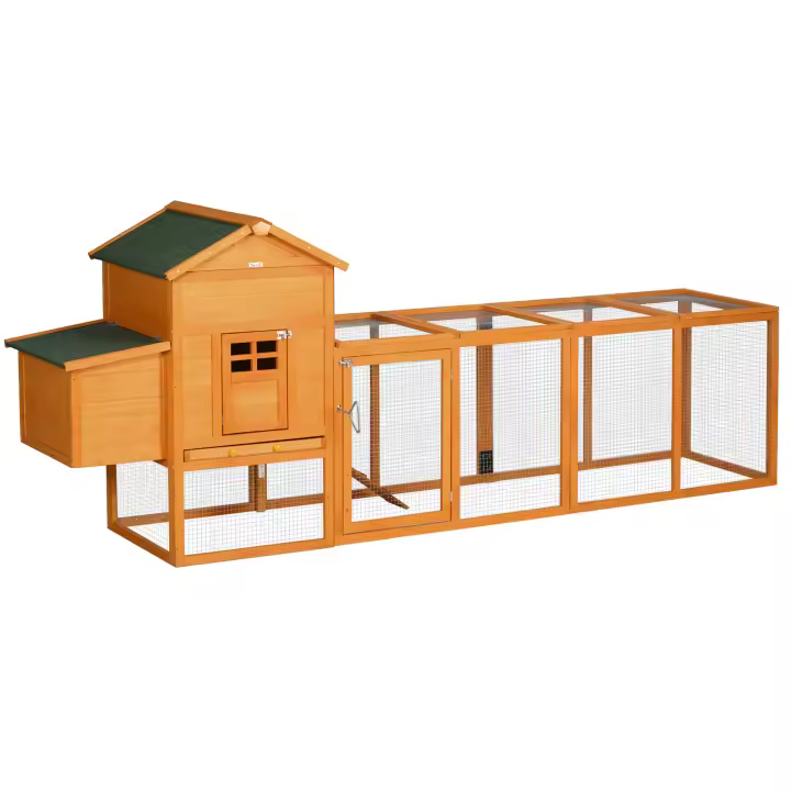 PawHut Gallinero de Madera 297,5x68x118 cm Jaula Grande para 3-6 Gallinas con Techo Asfáltico Corral de Metal Puerta de Pestillo Nido Bandeja Extraíble y Rampa - 1