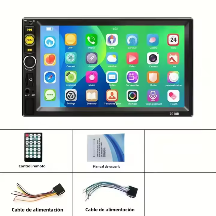 Reproductor MP5 Para Coche 7' Pantalla Dual 2 DIN Con Bluetooth Radio FM USB AUX TF Cámara De Estacionamiento Soporte Control Del Volante - 1