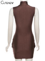 Vestido Mini Para Mujer Nibber Cross Conciso Elegante Y Moderno De Verano Sin Mangas Cuello Erguido Ajustado Chic Para Fiestas Y Calle - details 3