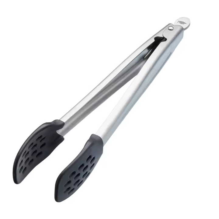 KitchenCraft MasterClass Pinzas de Cocina, Ideal Barbacoas y Buffets, Punta de Nylon, Mango Metálico, 28 cm - Negro/Plata - 1