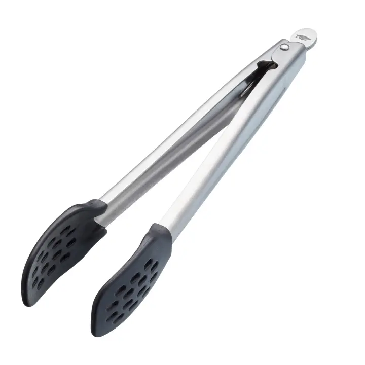 KitchenCraft MasterClass Pinzas de Cocina, Ideal Barbacoas y Buffets, Punta de Nylon, Mango Metálico, 28 cm - Negro/Plata - 1