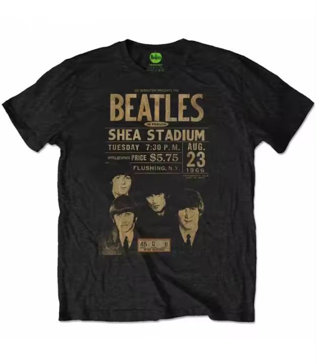 BEATLES Shea '66 ECOLÓGICA Camiseta Unisex Negra Manga Corta Licencia Oficial RockOff BEATECOTS02MB - 1