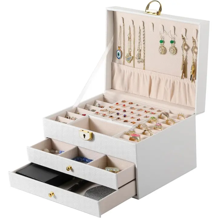Ice Velvet - Escaparate de joyería with 20 Ganchos para Collares, joyero apilable with TAPA DE Cristal with cerradura - 1