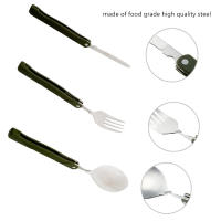 Conjunto De Utensilios De Acero Inoxidable Plegables Para Camping Y Picnic: Cuchillo Cucharón Tenedor Yspork Mochila Larga - details 2